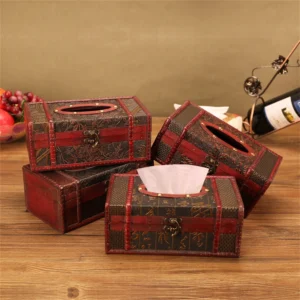 Retro Wooden Tissue Case for Home, Hotel Decorative Organizer, Rectangular Napkin Holder, Wooden Storage Box, Toilet and Kitchen