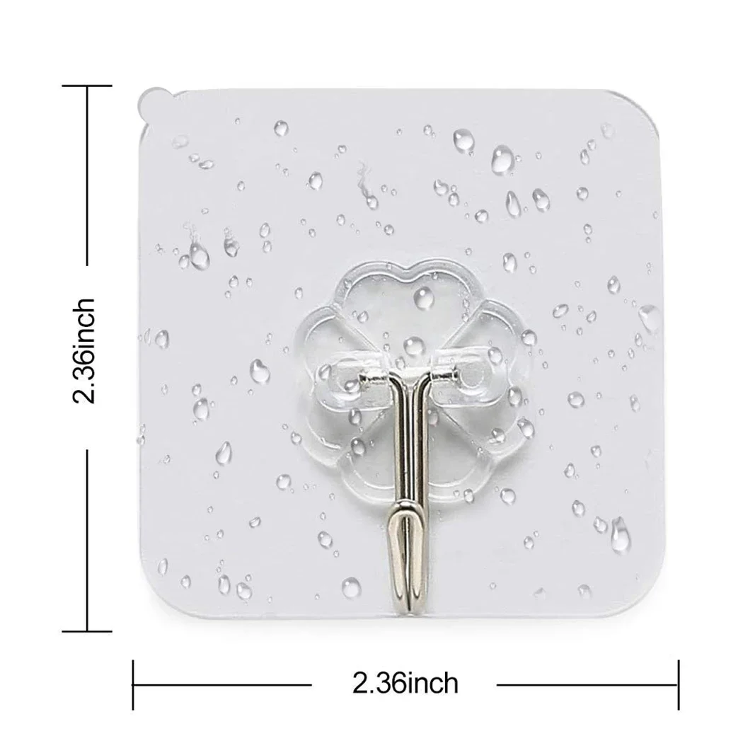 1pc Transparent Strong Sticky Wall Hanging Nail-free Hook Kitchen Bathroom PVC+Stainless Steel Multi-Purpose Hooks Home Storage