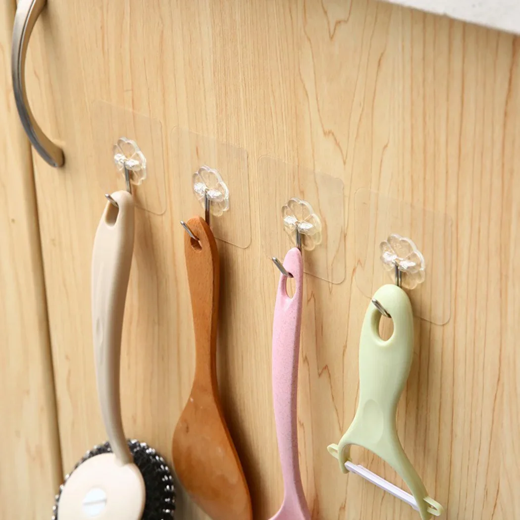 1pc Transparent Strong Sticky Wall Hanging Nail-free Hook Kitchen Bathroom PVC+Stainless Steel Multi-Purpose Hooks Home Storage - Image 4
