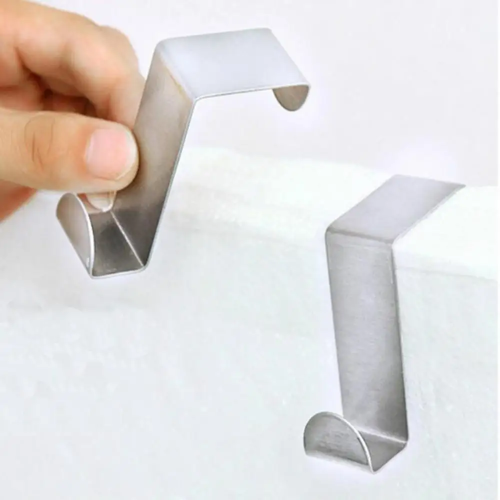 1Pc Over Door Hook Stainless Steel Kitchen Cabinet Clothes Bag Hanger Hook Clips Towel Hanger Home Storage Hanger Organizer