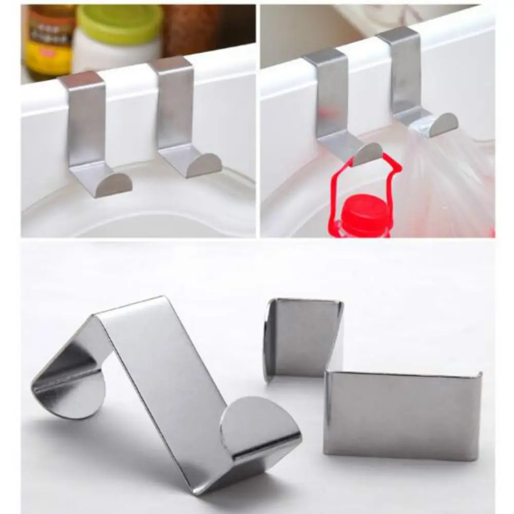 1Pc Over Door Hook Stainless Steel Kitchen Cabinet Clothes Bag Hanger Hook Clips Towel Hanger Home Storage Hanger Organizer - Image 5