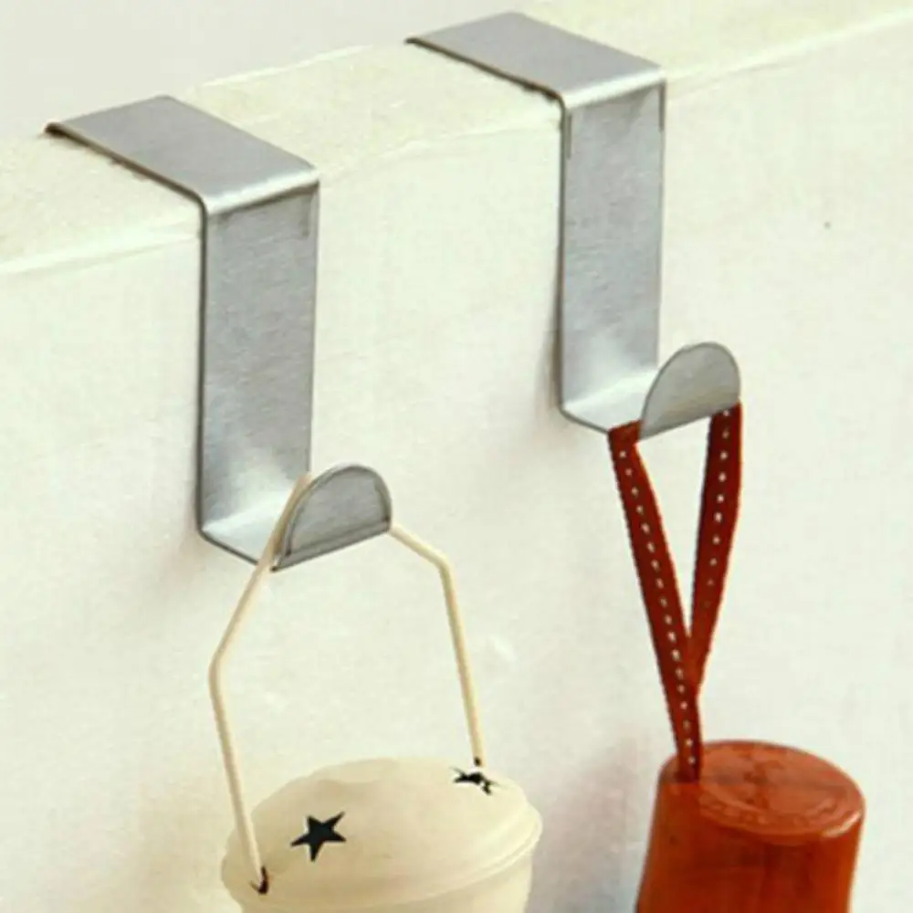 1Pc Over Door Hook Stainless Steel Kitchen Cabinet Clothes Bag Hanger Hook Clips Towel Hanger Home Storage Hanger Organizer - Image 3