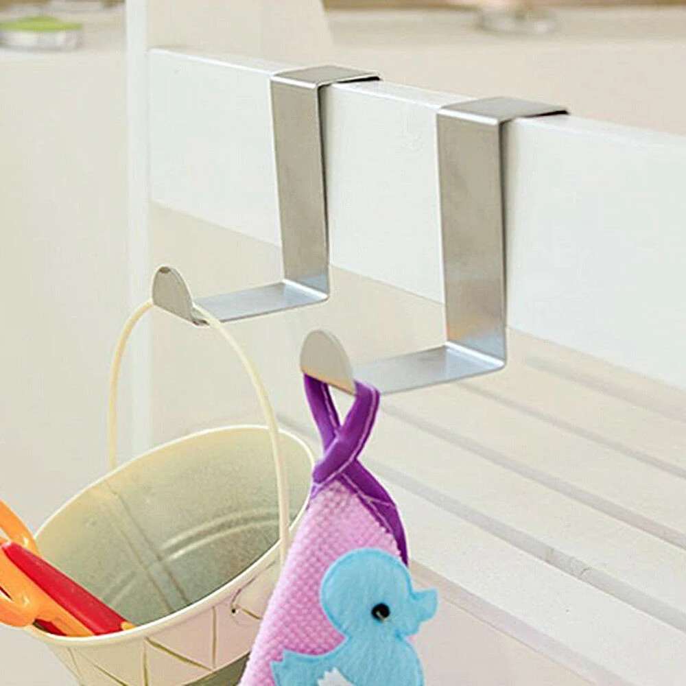 1Pc Over Door Hook Stainless Steel Kitchen Cabinet Clothes Bag Hanger Hook Clips Towel Hanger Home Storage Hanger Organizer - Image 2